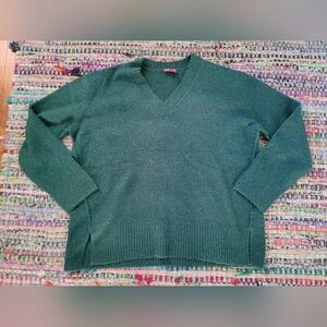 Vince Camuto Oversized V-Neck Sweater Size S Dark Green Knit Pullover Cozy